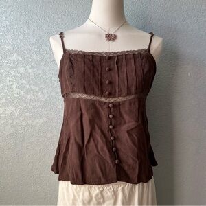 Wild Fable Brown Lace Camisole Top Boho Cottagecore Button Front M